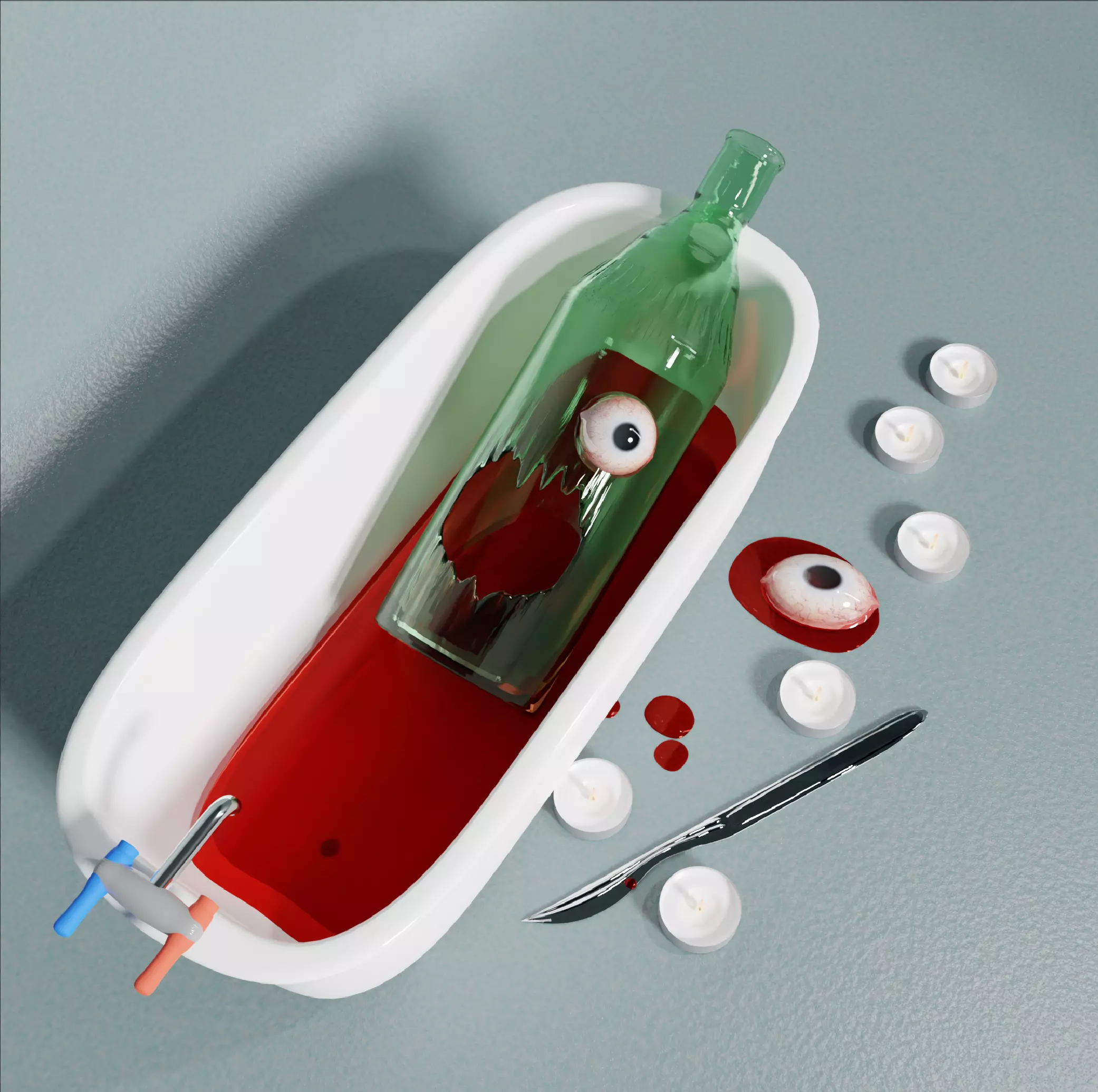 Cartoon bottle in Bloody Murder bathroom Free 3D model