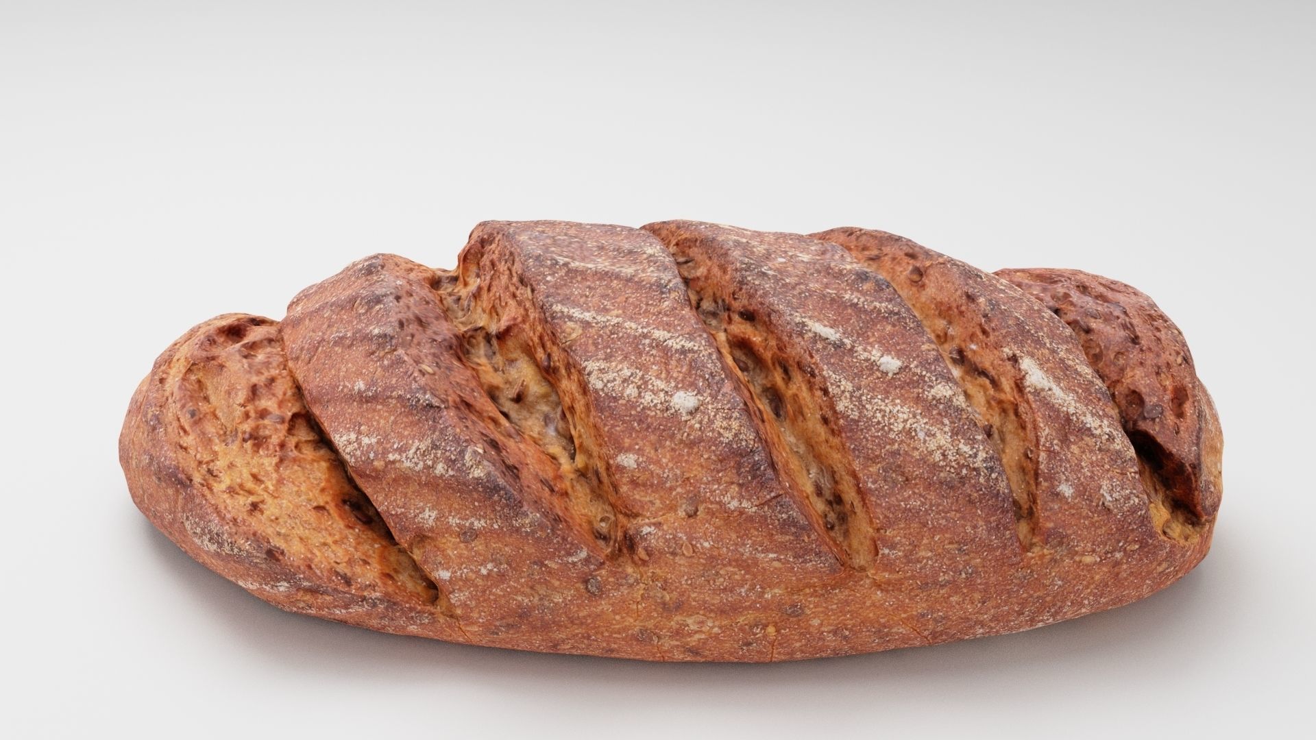 Sliced loaf or dark black bread with seeds baked products 3D model_1