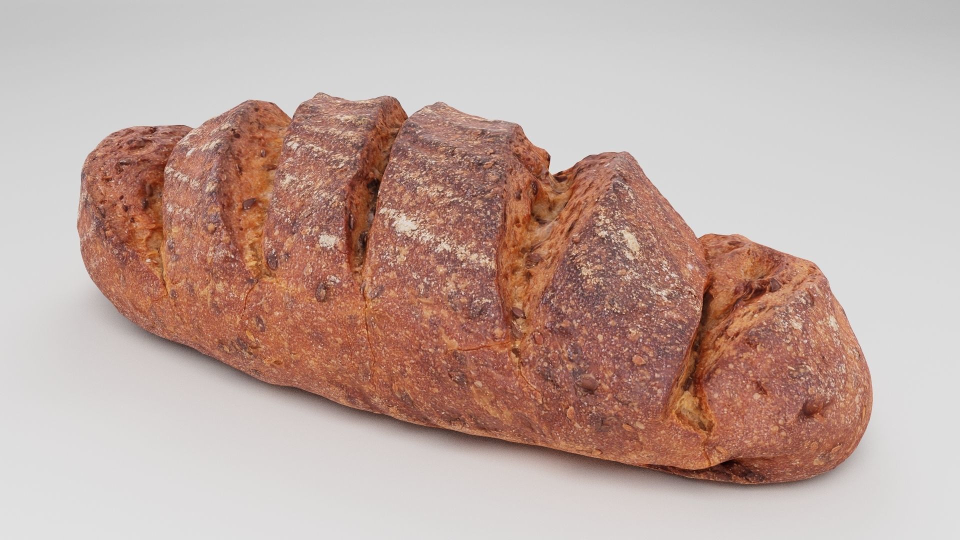 Sliced loaf or dark black bread with seeds baked products 3D model_3
