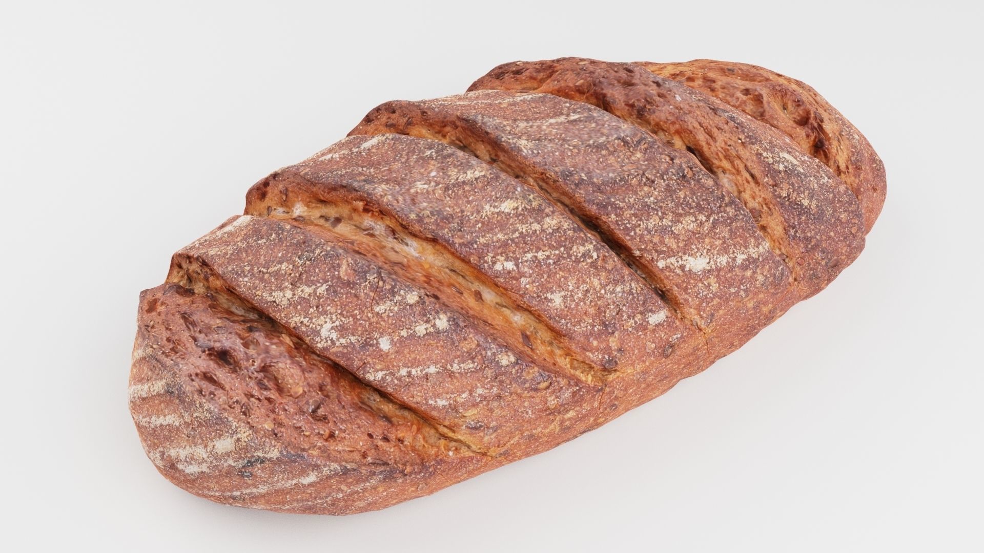 Sliced loaf or dark black bread with seeds baked products 3D model_2