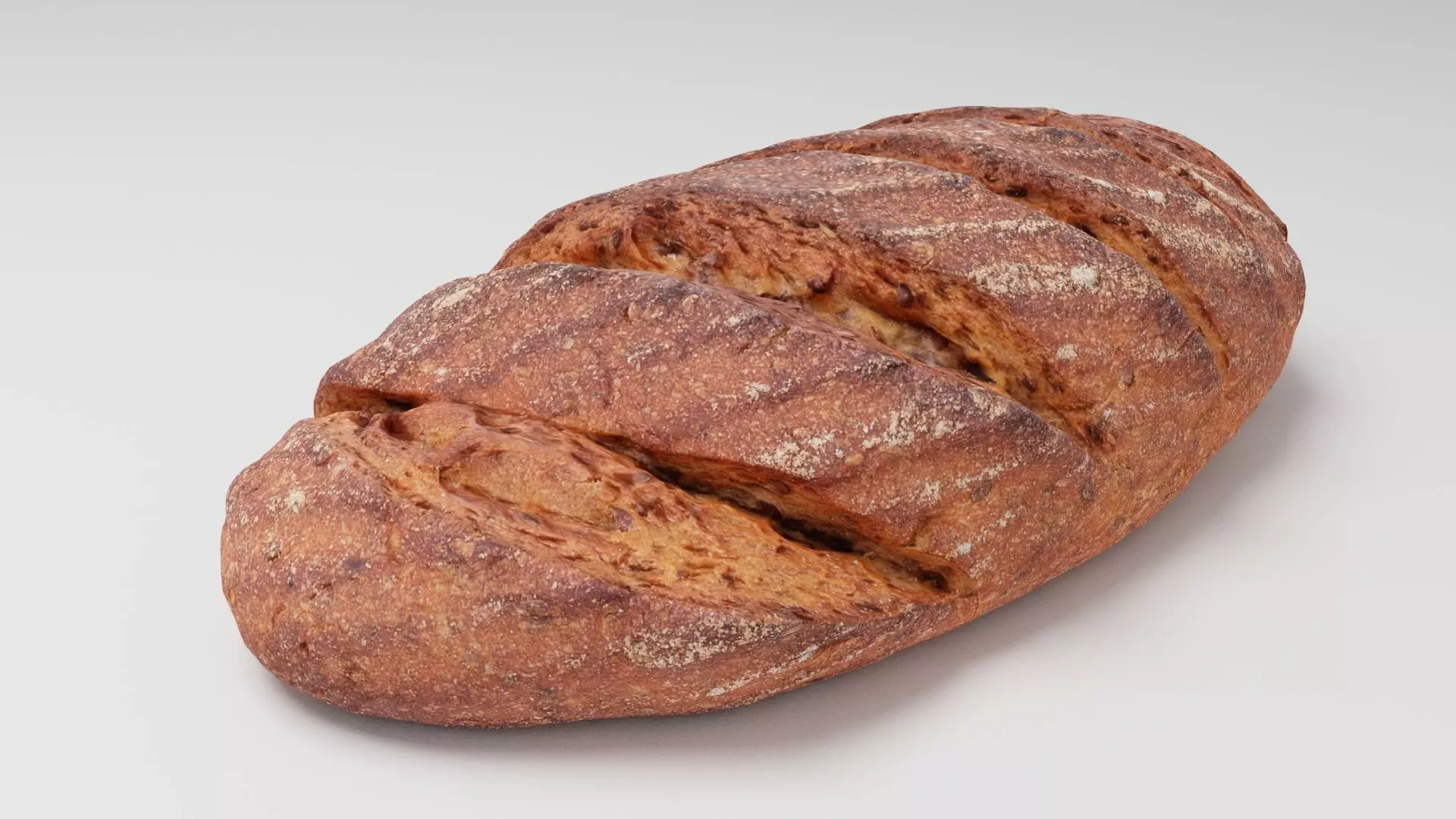 Sliced loaf or dark black bread with seeds baked products 3D model_0