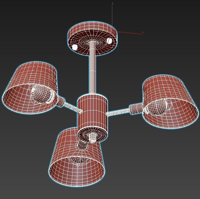 lumion ceiling light with three lamps 3D model_2