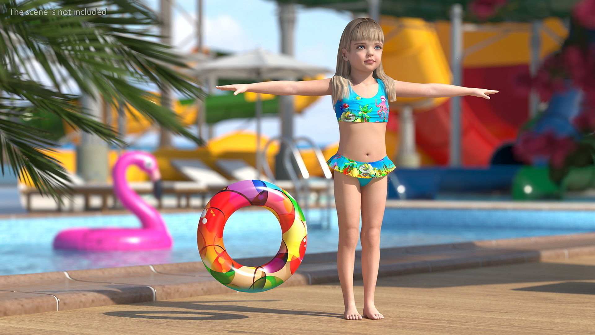 Child Girl With Swim Ring T-pose 3D model_1