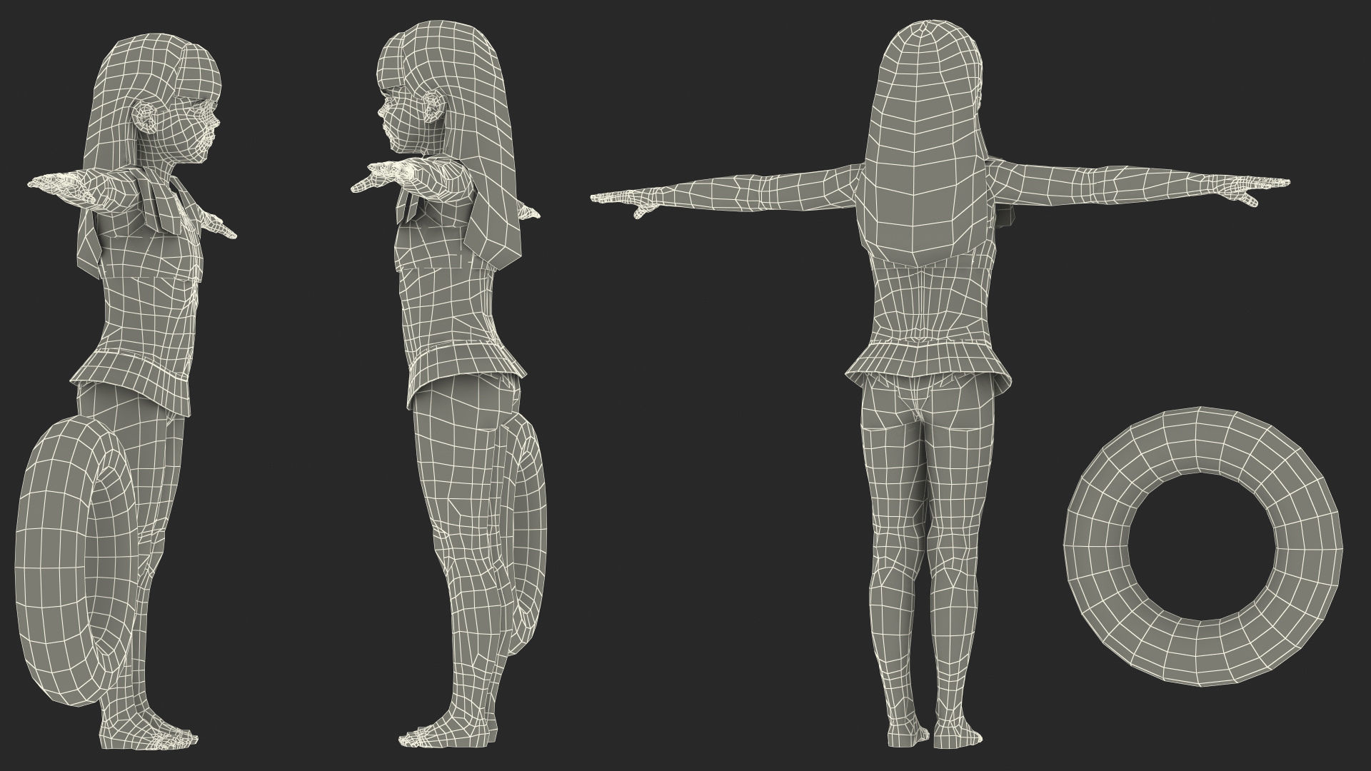 Child Girl With Swim Ring T-pose 3D model_18