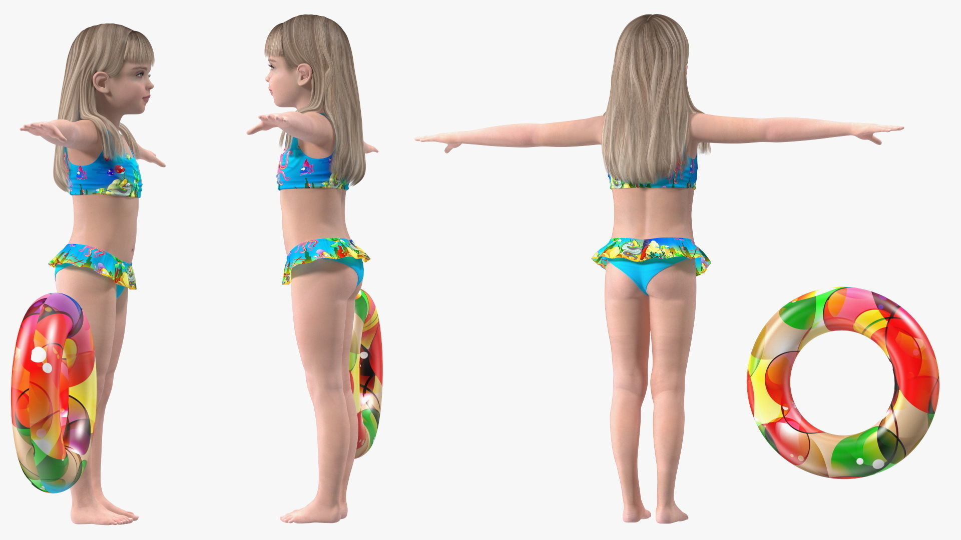 Child Girl With Swim Ring T-pose 3D model_8