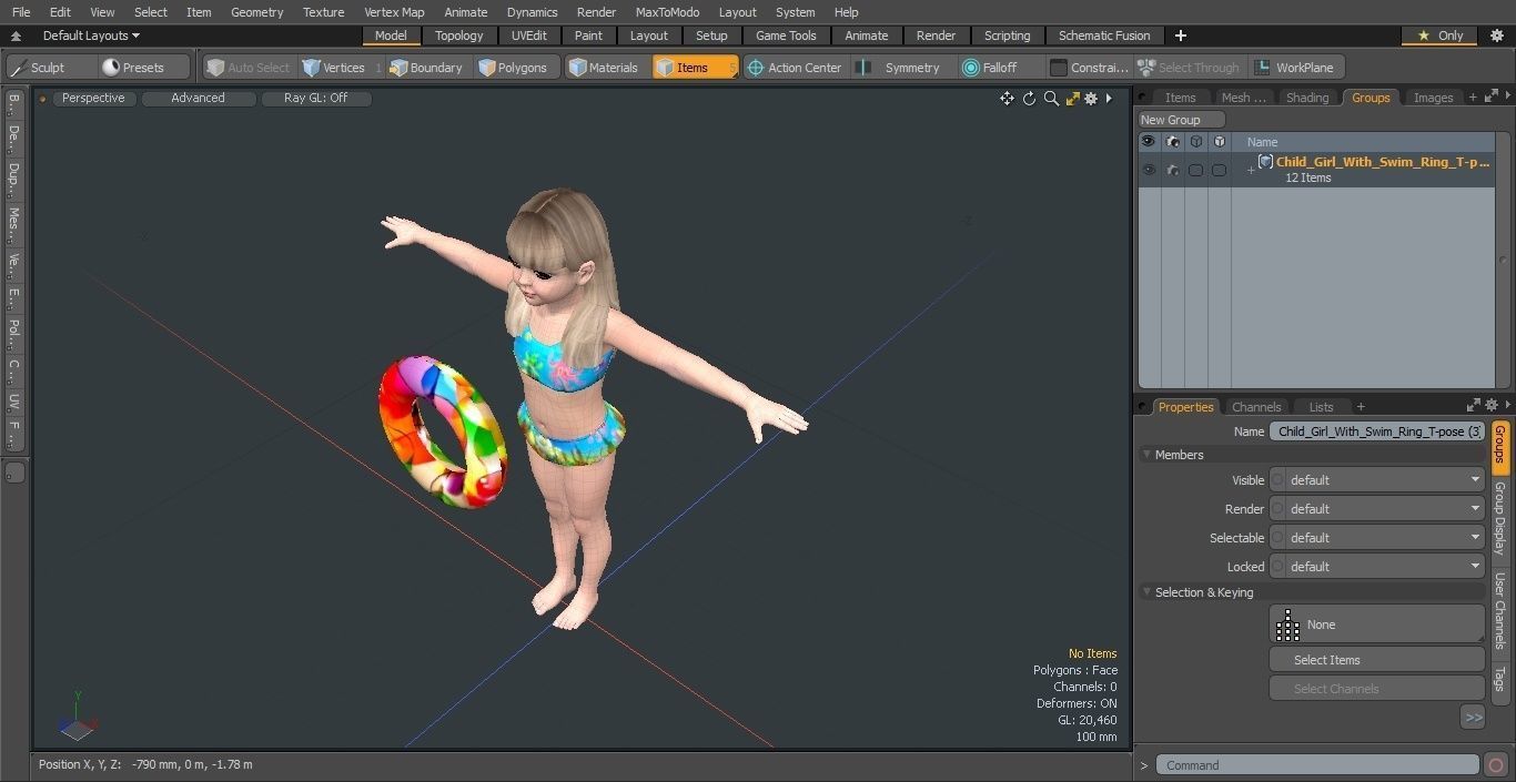 Child Girl With Swim Ring T-pose 3D model_23