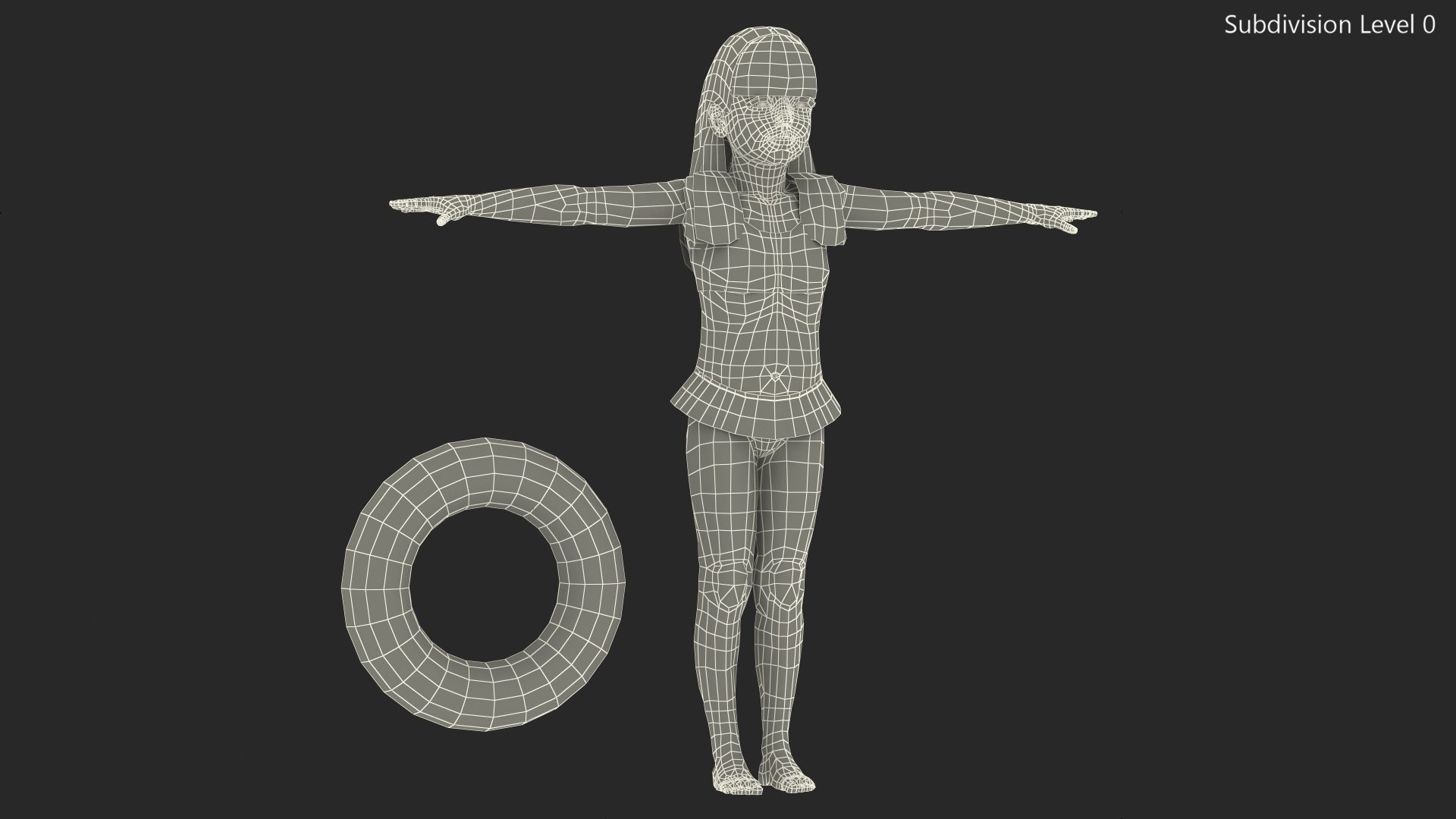 Child Girl With Swim Ring T-pose 3D model_13