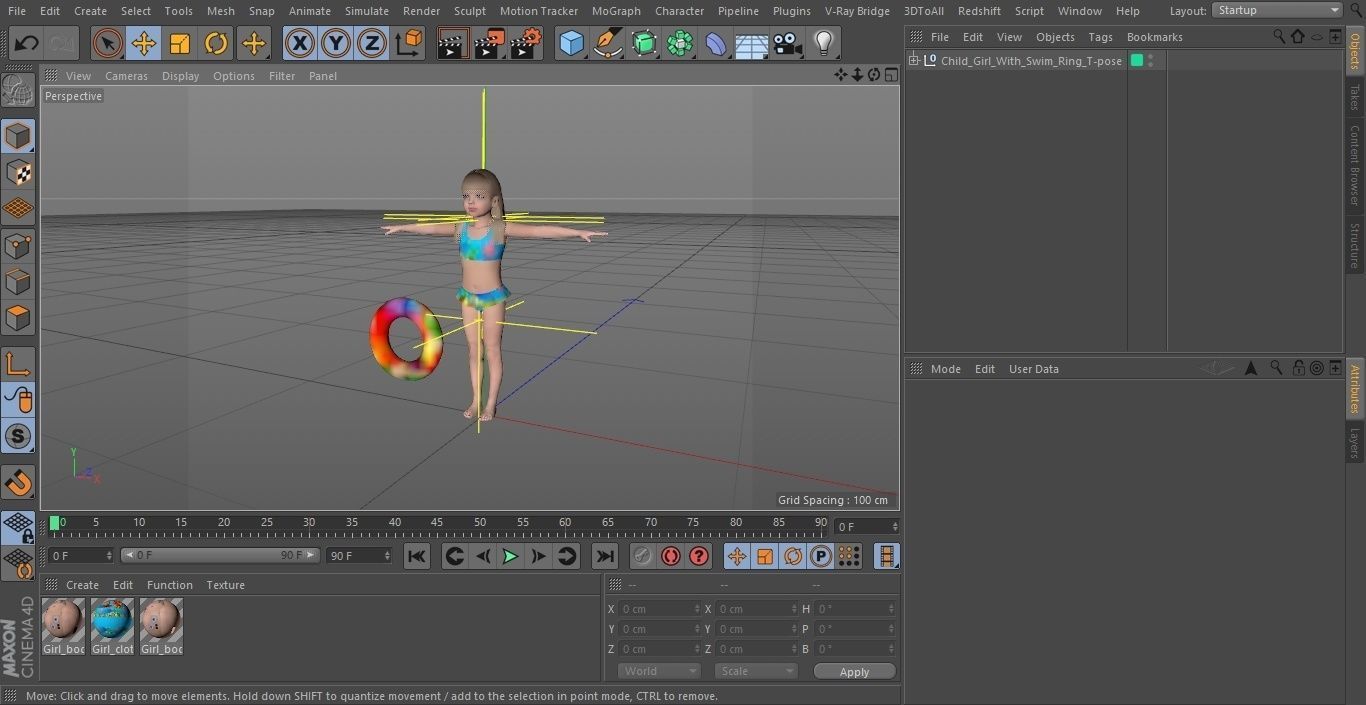 Child Girl With Swim Ring T-pose 3D model_26