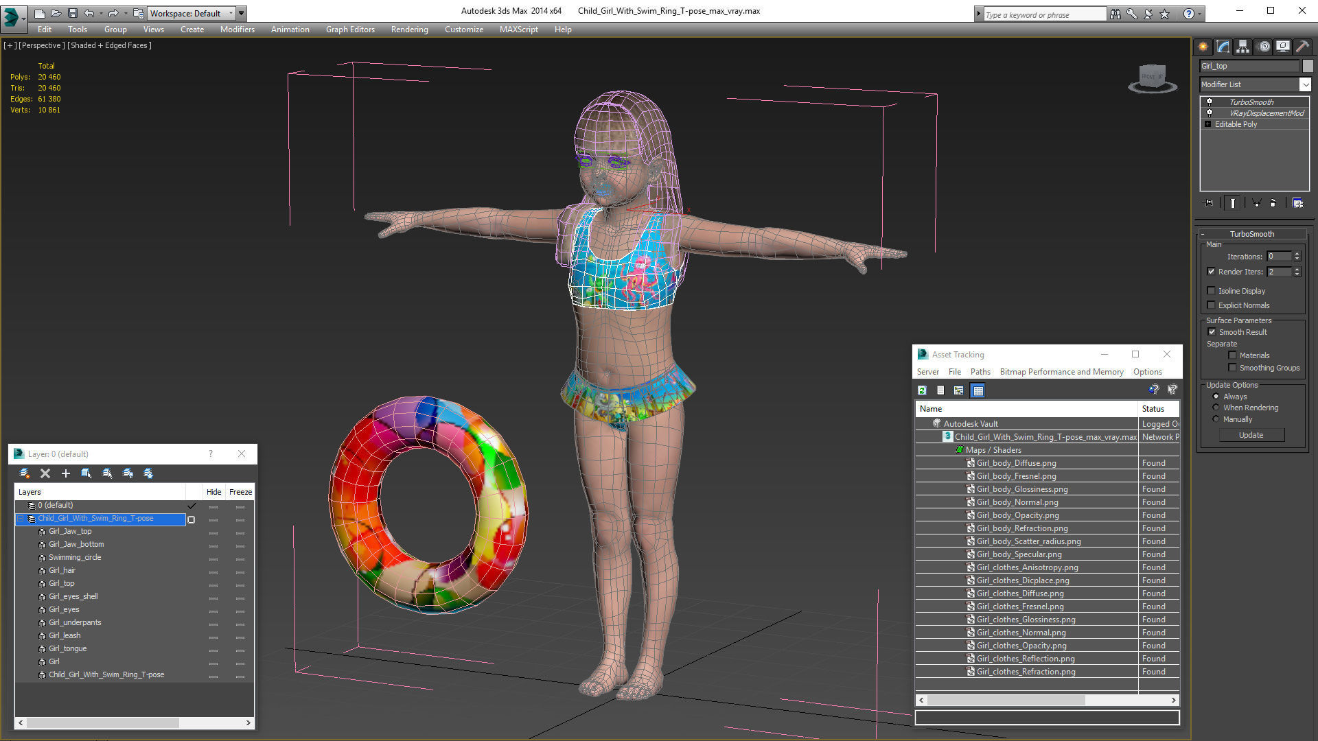 Child Girl With Swim Ring T-pose 3D model_17