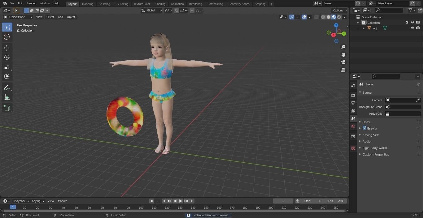 Child Girl With Swim Ring T-pose 3D model_25