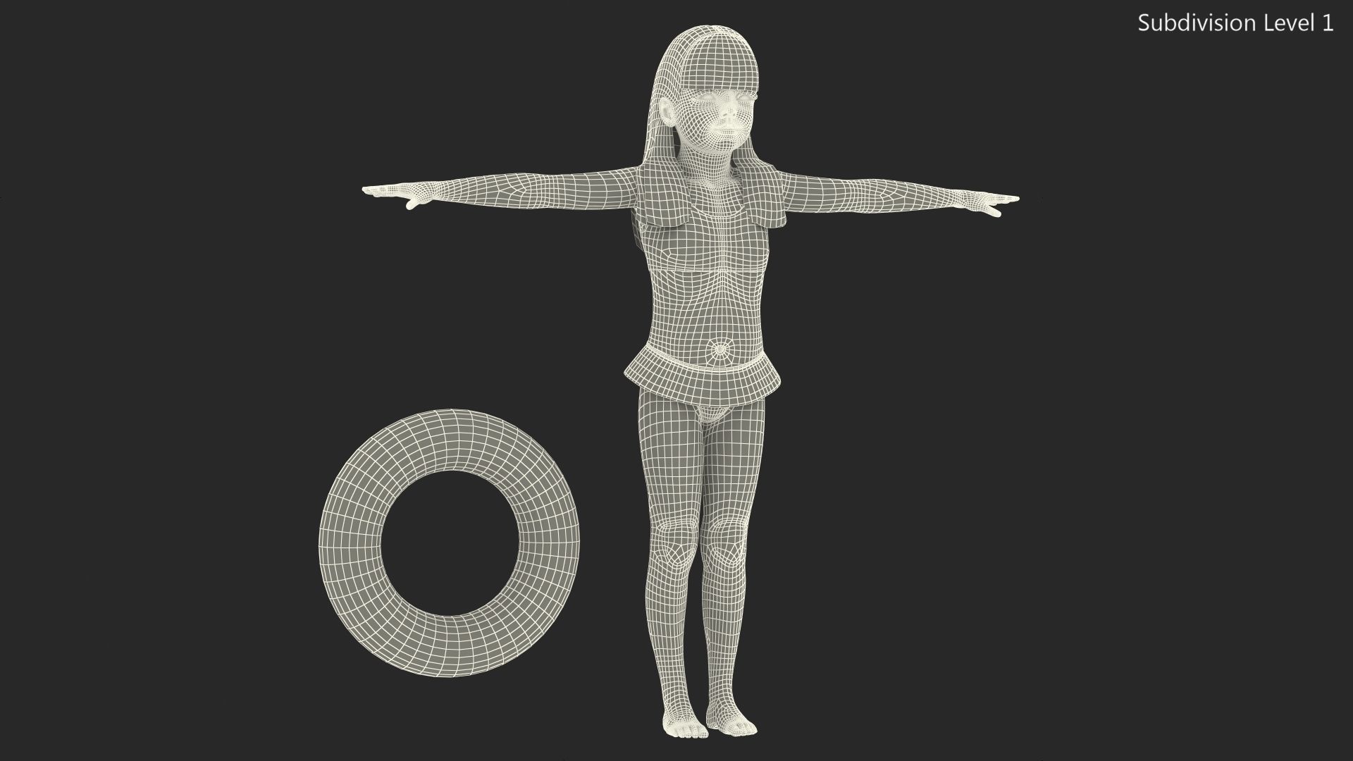Child Girl With Swim Ring T-pose 3D model_14