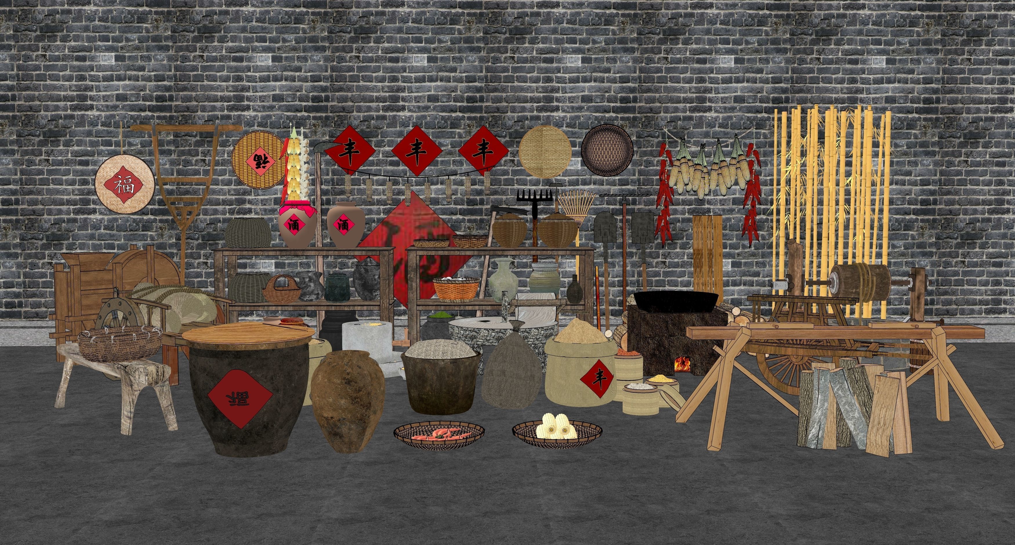 Farming tools  collection 3D model_1