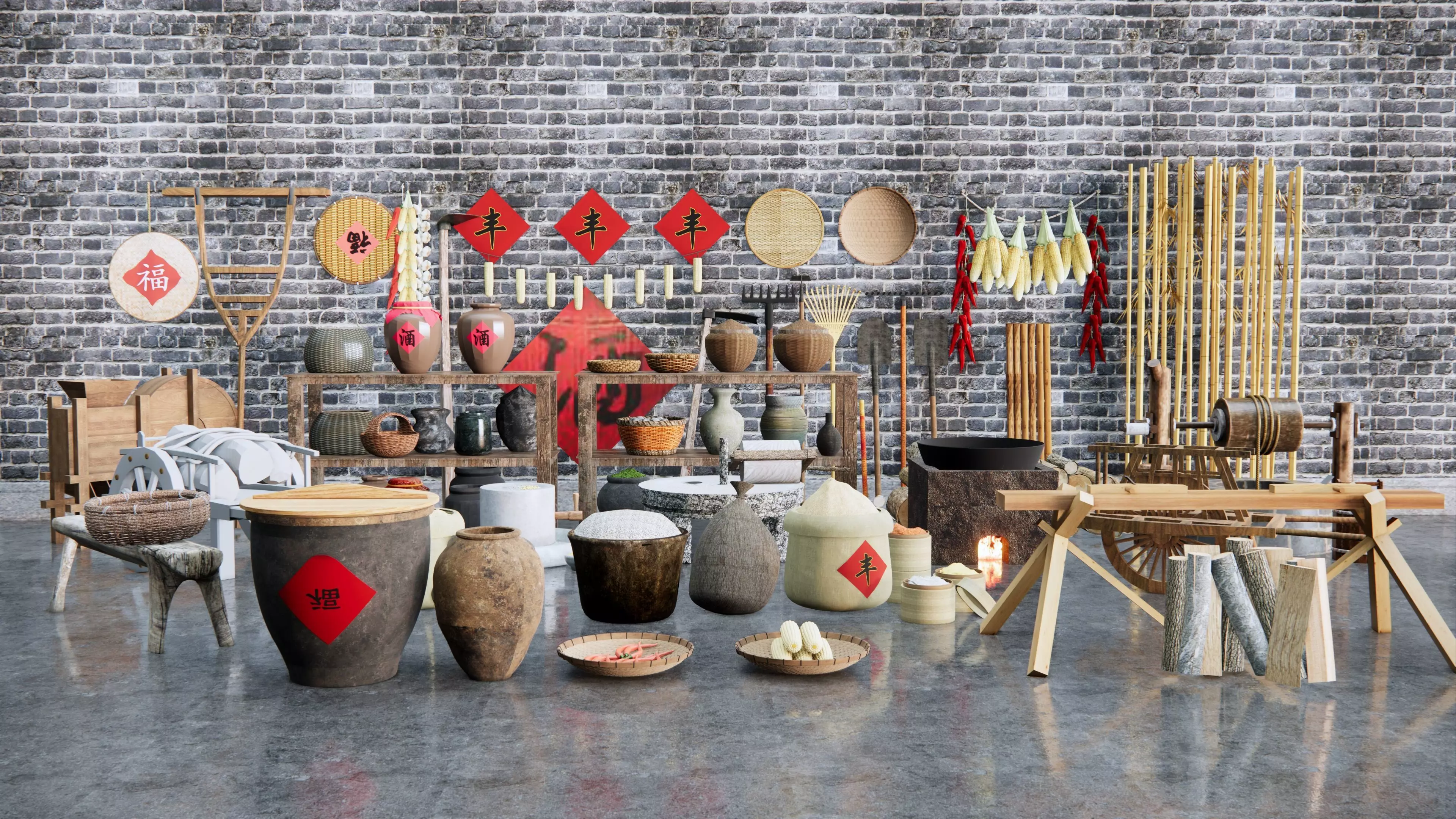 Farming tools  collection 3D model_0