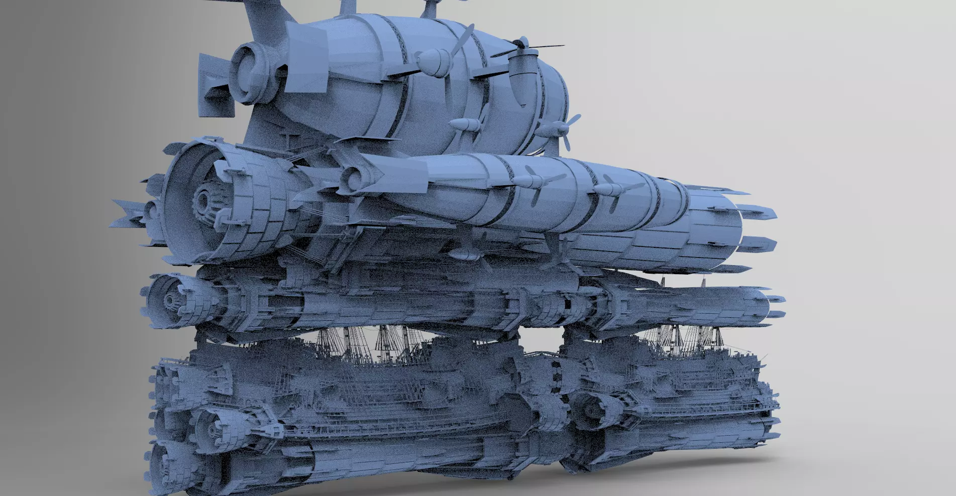 Huge Sci fi Airship Space design 3D model_0