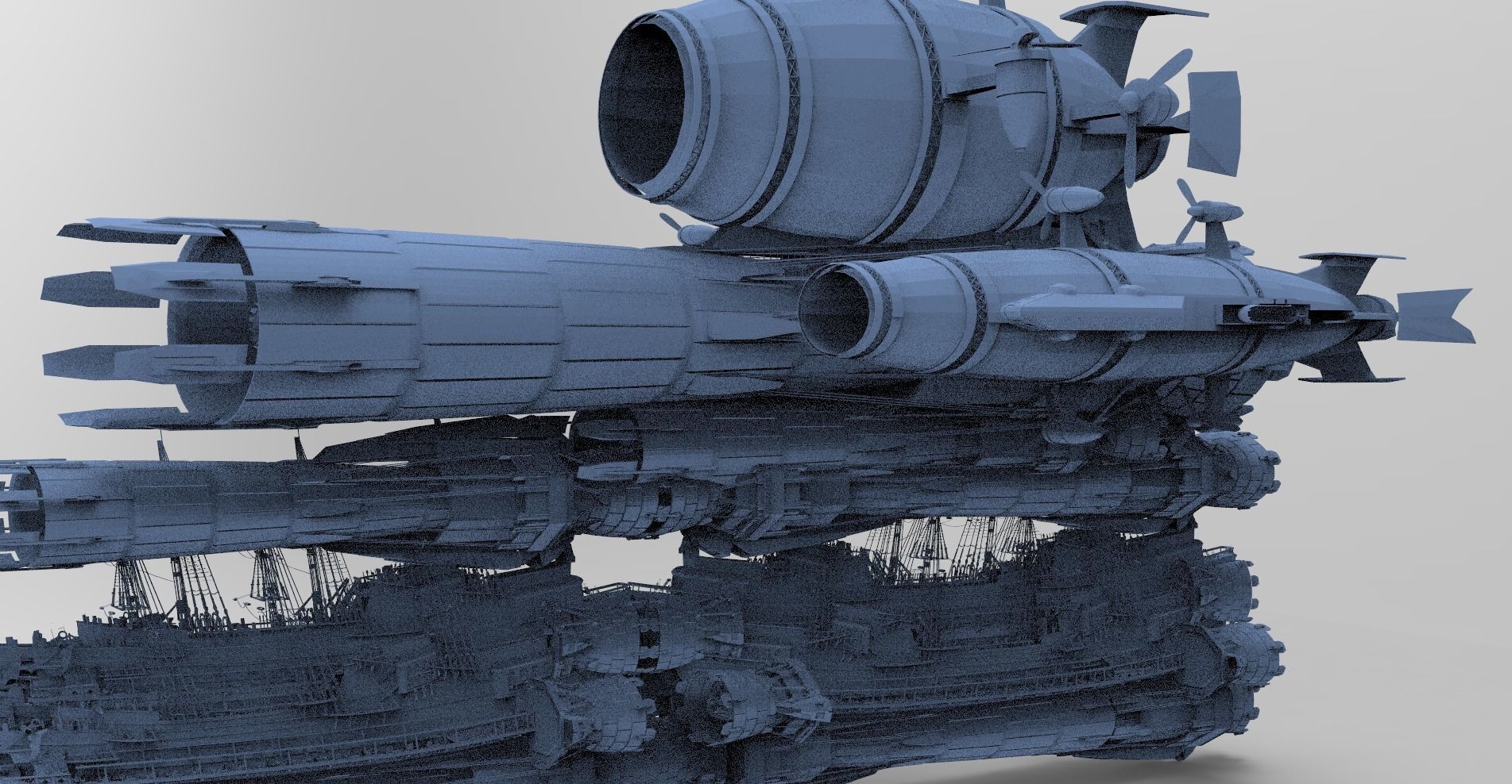 Sci fi Airship Space design City  3D model_1