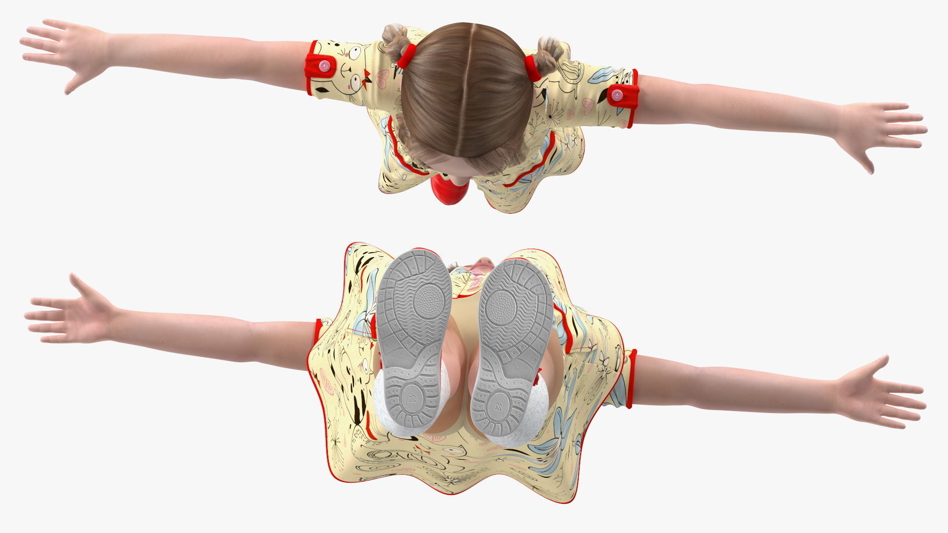 Child Girl T-pose 3D model_9