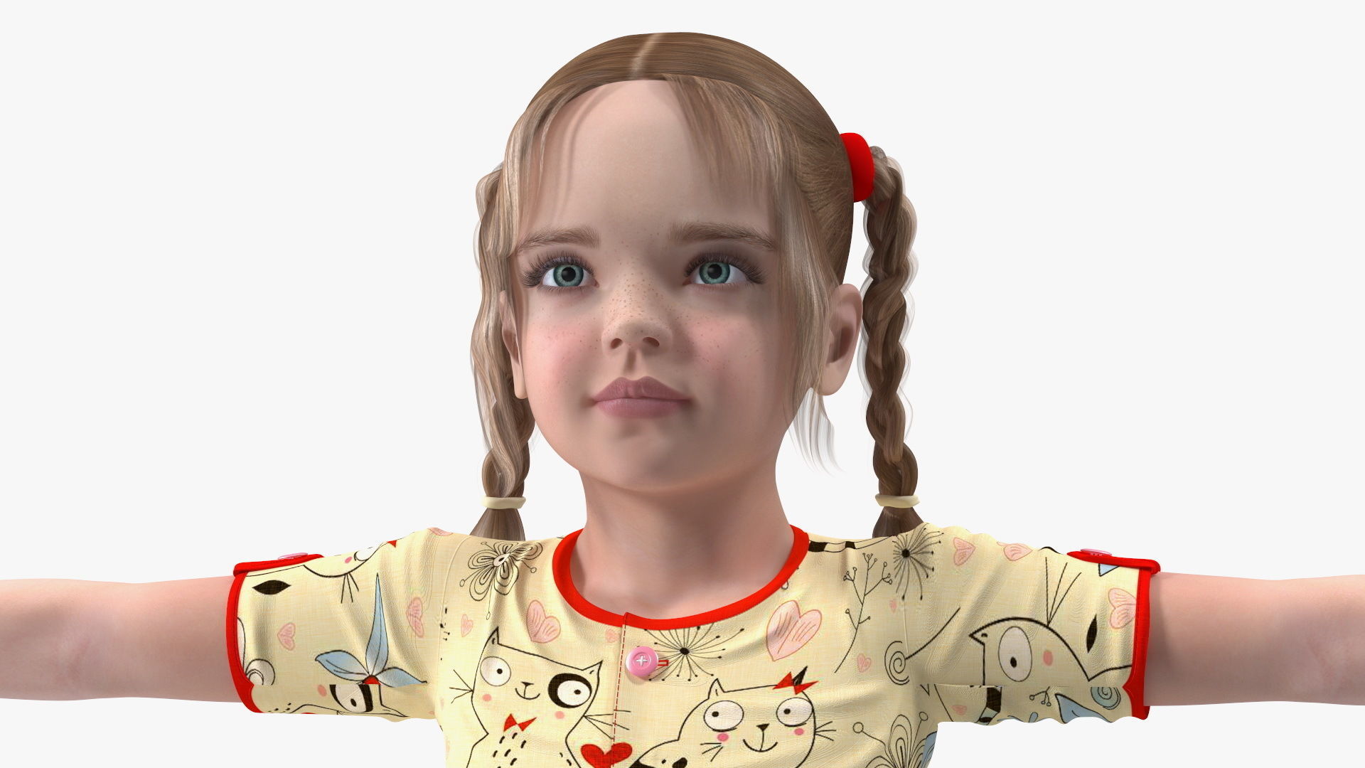 Child Girl T-pose 3D model_10
