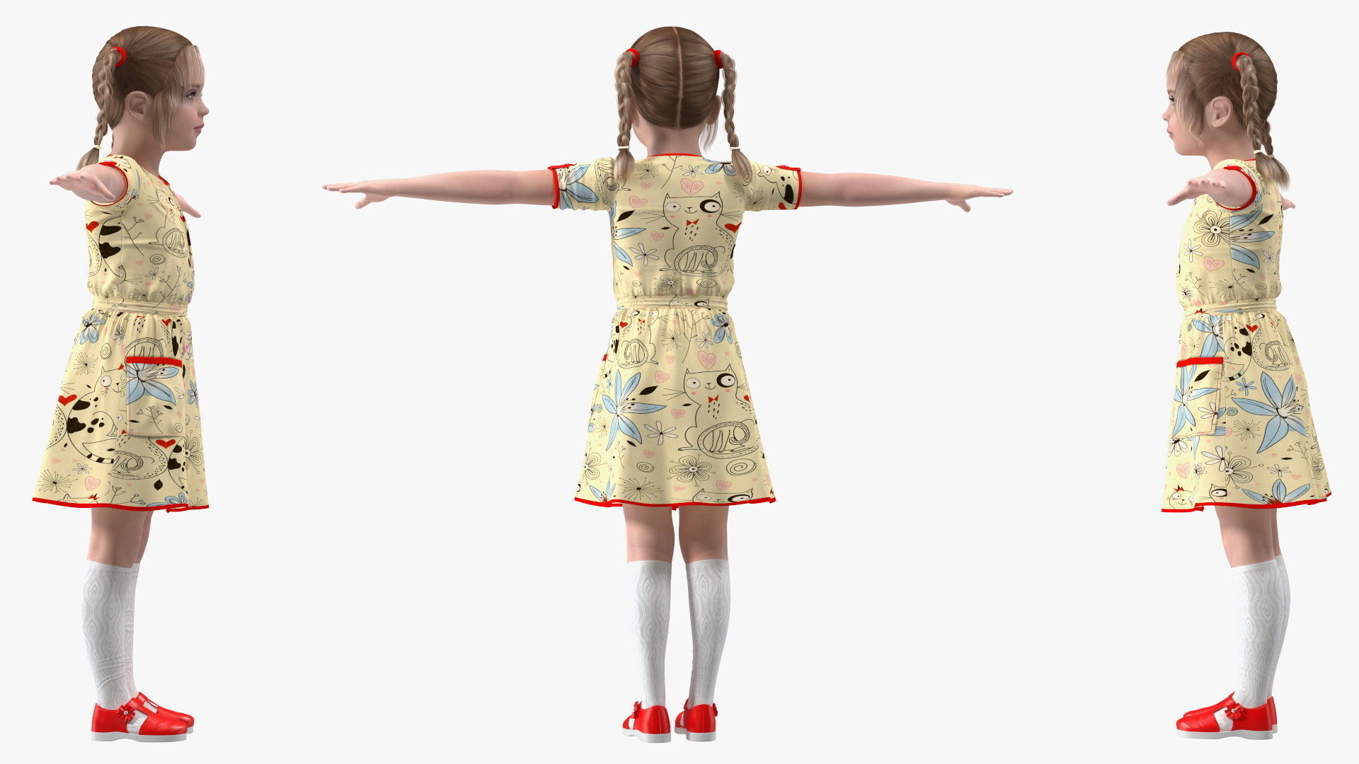Child Girl T-pose 3D model_8