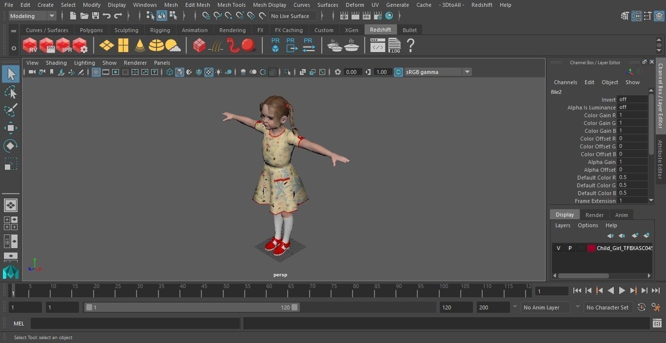Child Girl T-pose 3D model_26