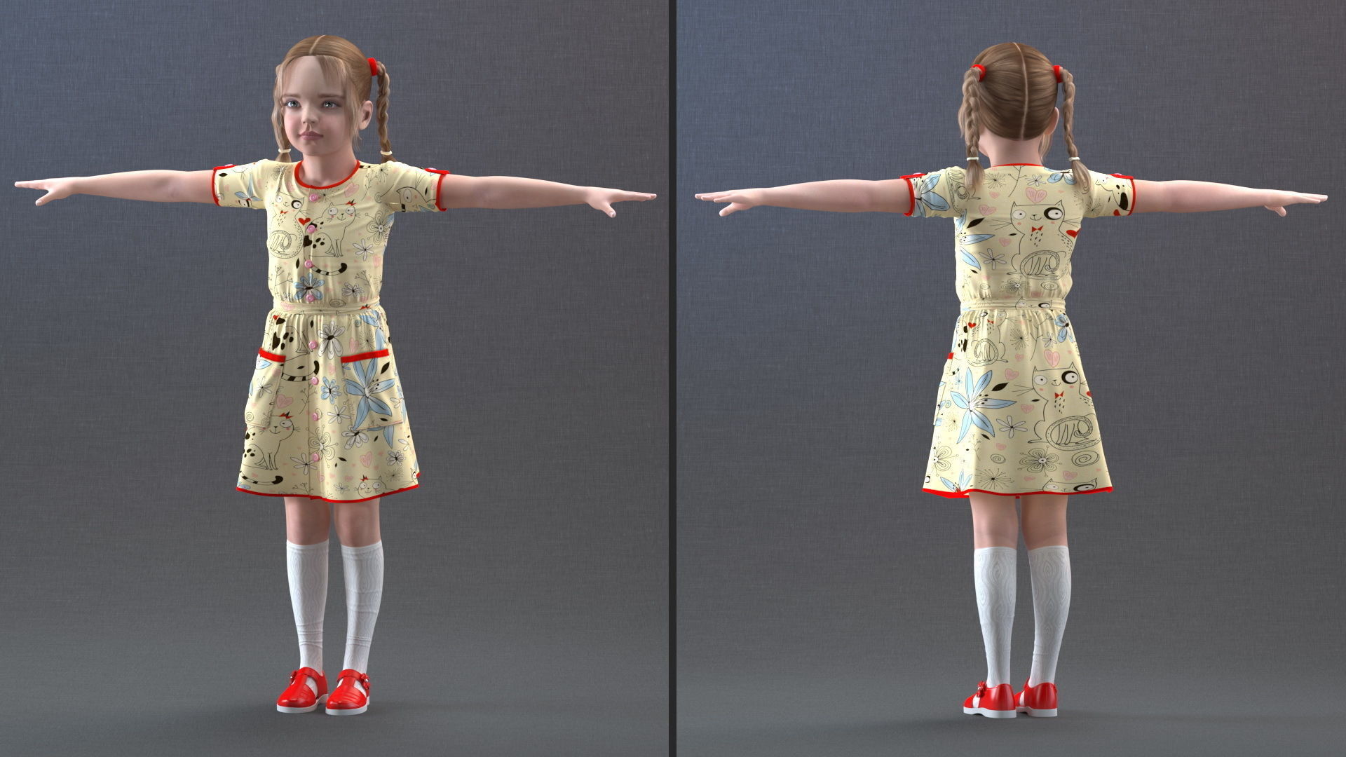 Child Girl T-pose 3D model_6