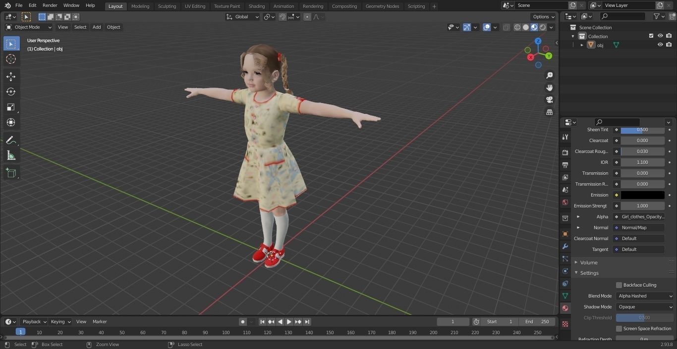 Child Girl T-pose 3D model_28