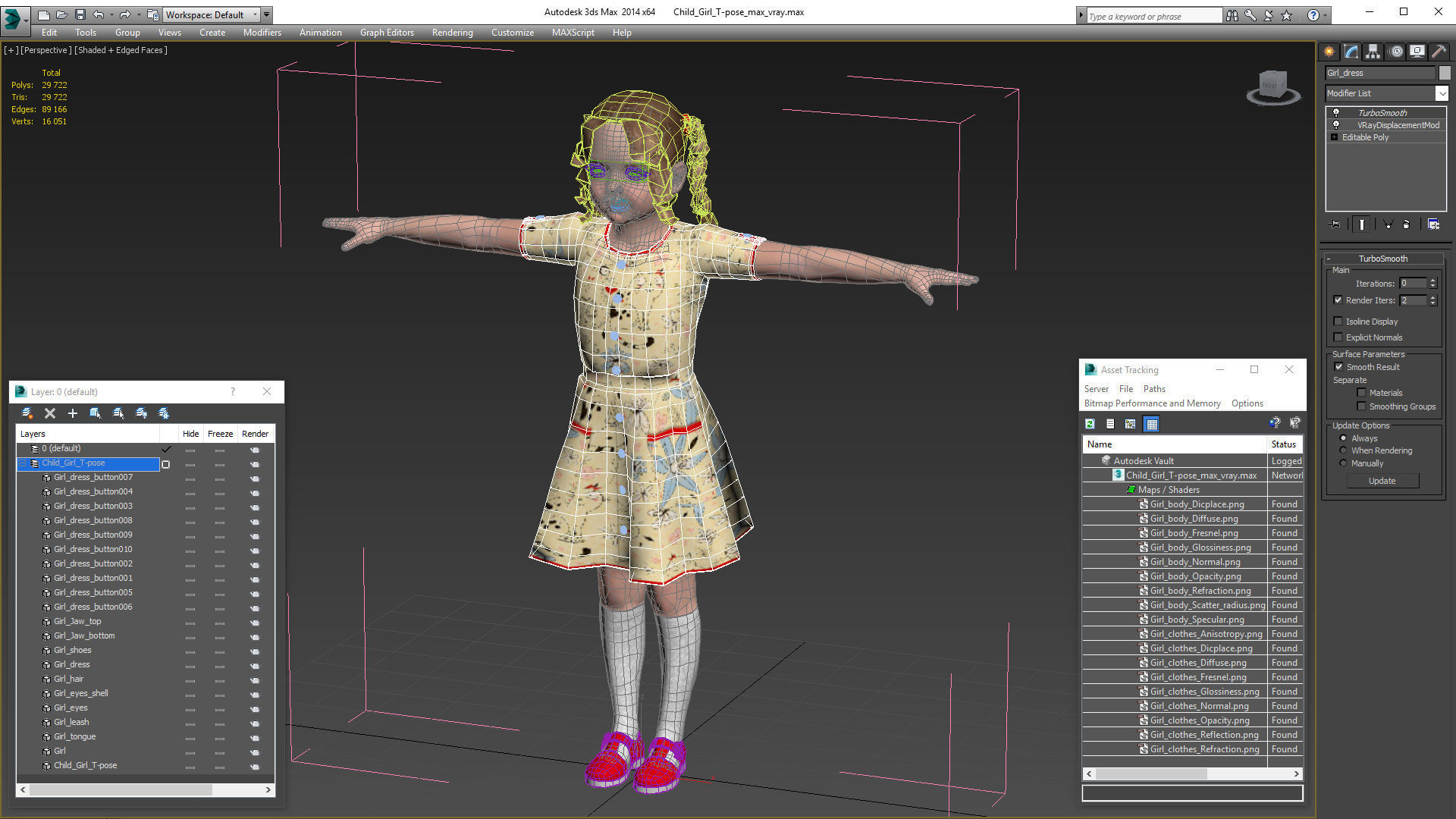Child Girl T-pose 3D model_19