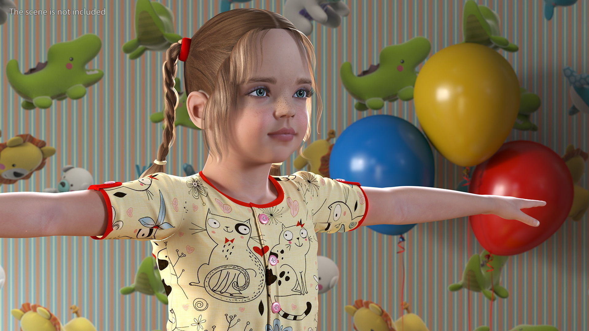 Child Girl T-pose 3D model_2