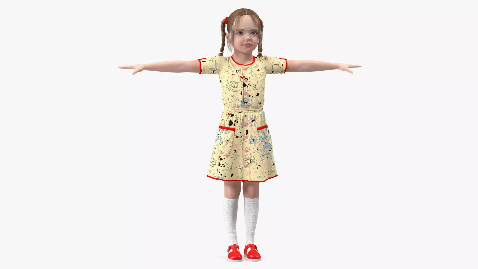 Child Girl T-pose 3D model_0