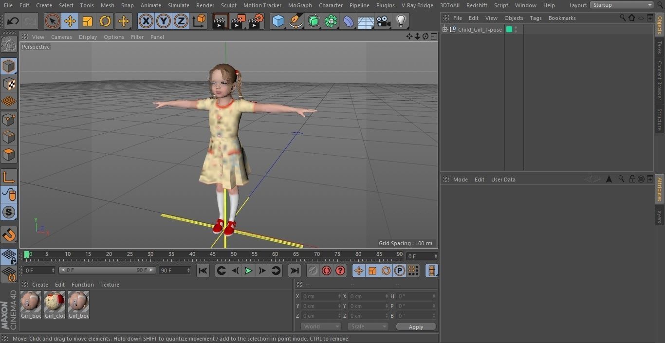 Child Girl T-pose 3D model_27