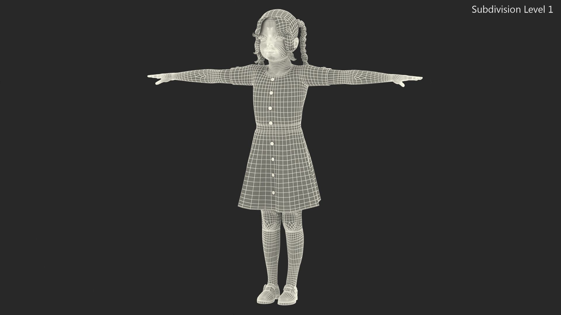 Child Girl T-pose 3D model_16