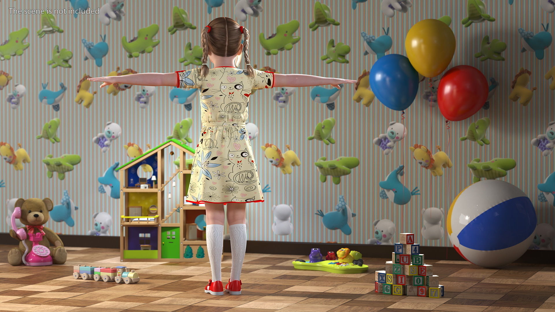 Child Girl T-pose 3D model_4