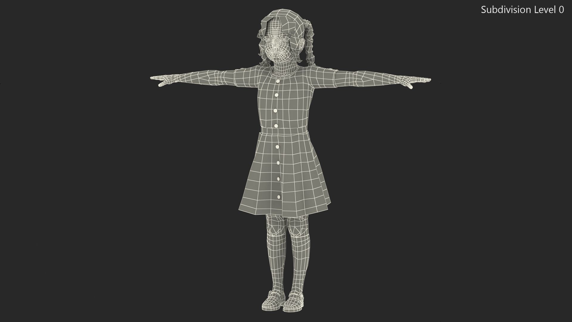 Child Girl T-pose 3D model_15