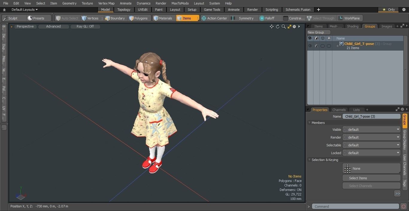 Child Girl T-pose 3D model_25