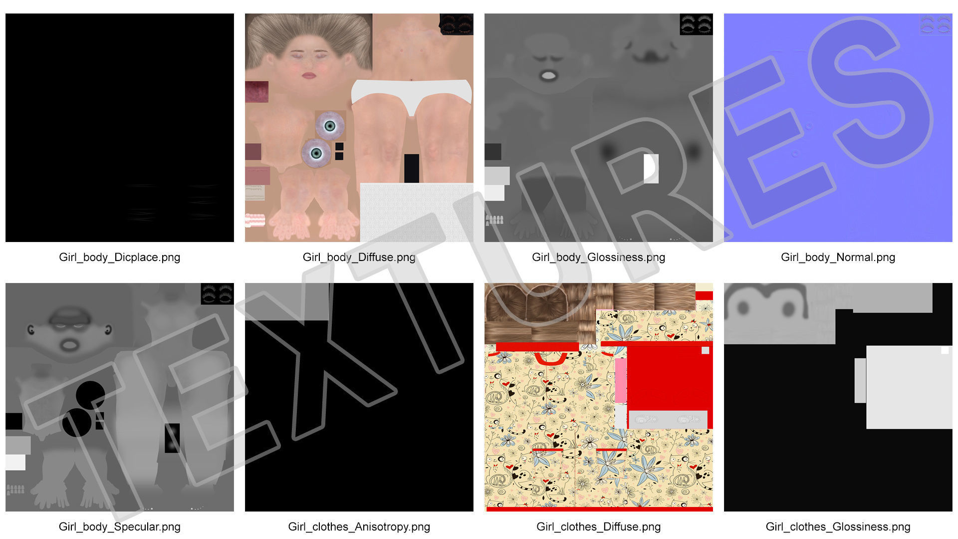 Child Girl T-pose 3D model_18