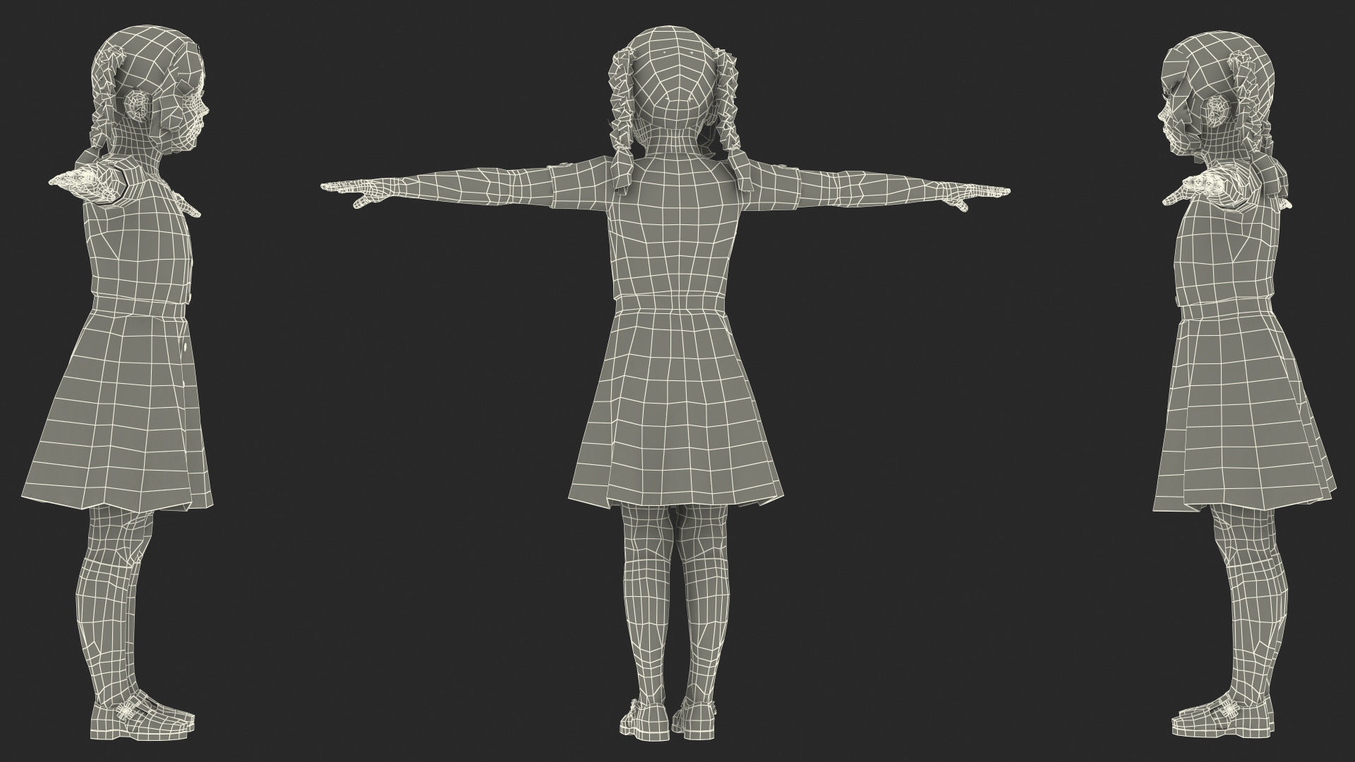 Child Girl T-pose 3D model_20