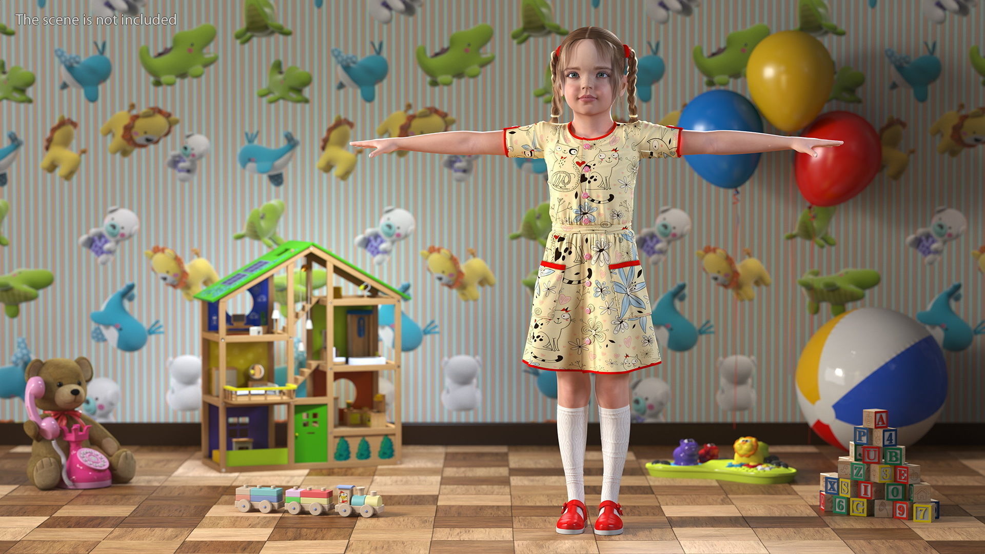 Child Girl T-pose 3D model_1