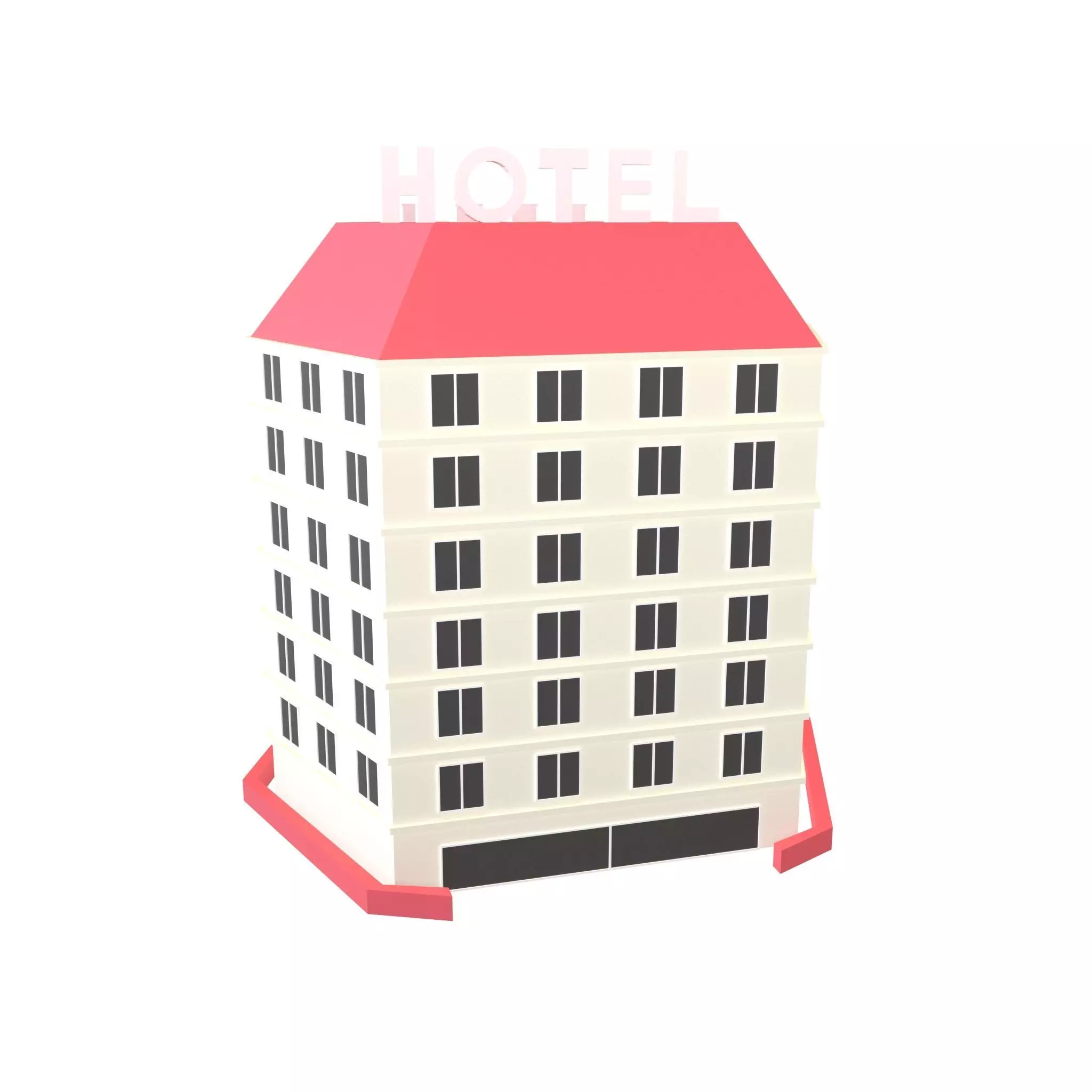 Low Poly Hotel v1 005 Low-poly 3D model