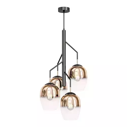 odeon three light chandelier with copper and glass shades