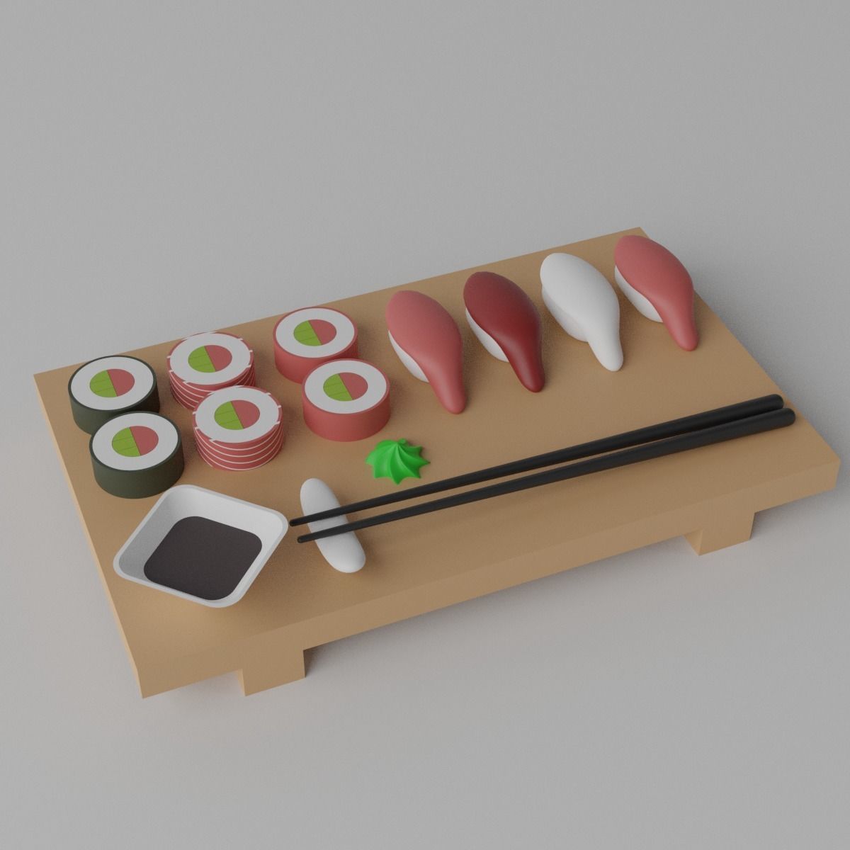 Cartoon Sushi Japanese Food Set Low-poly 3D model_8