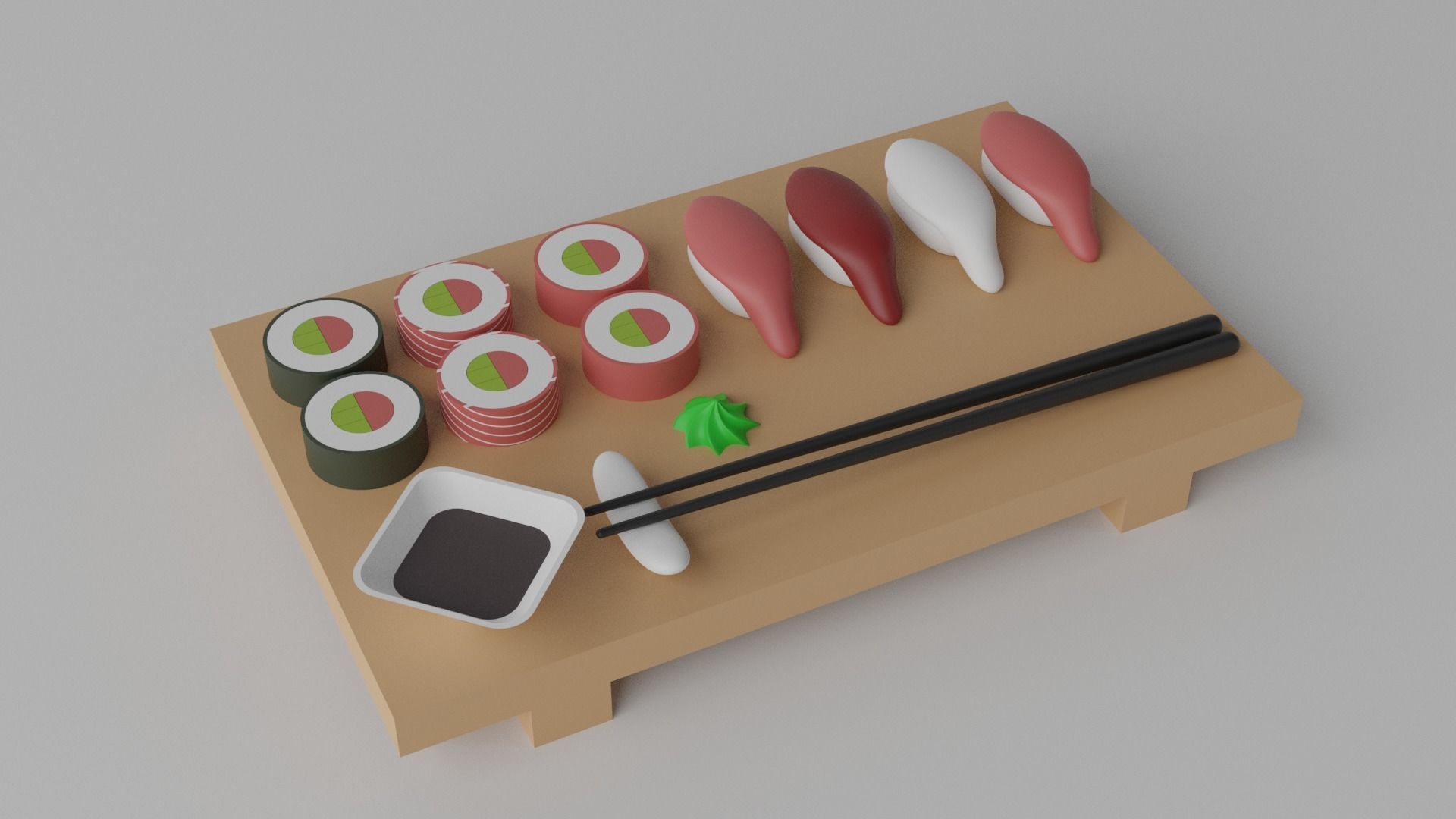 Cartoon Sushi Japanese Food Set Low-poly 3D model_6