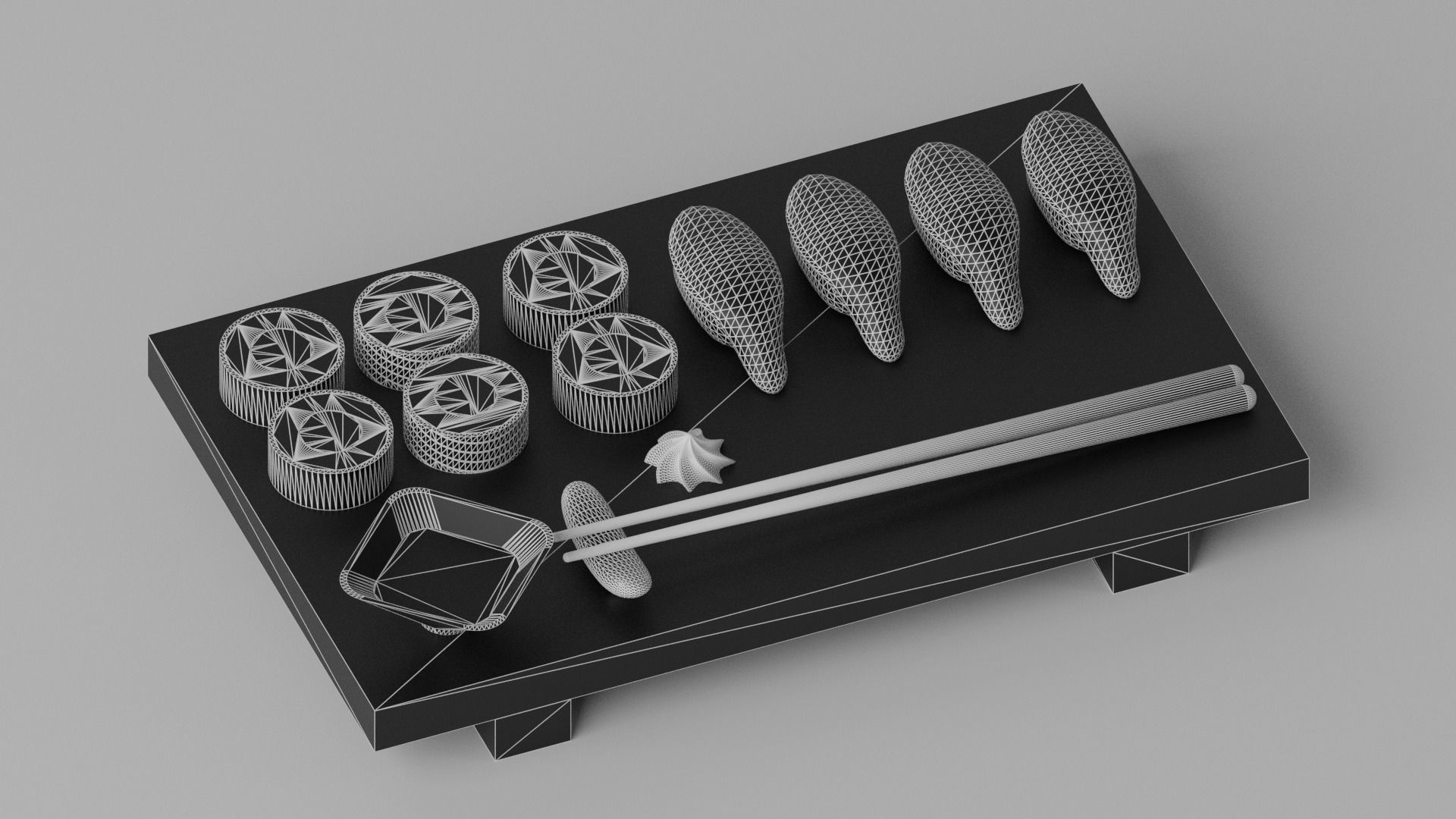 Cartoon Sushi Japanese Food Set Low-poly 3D model_3