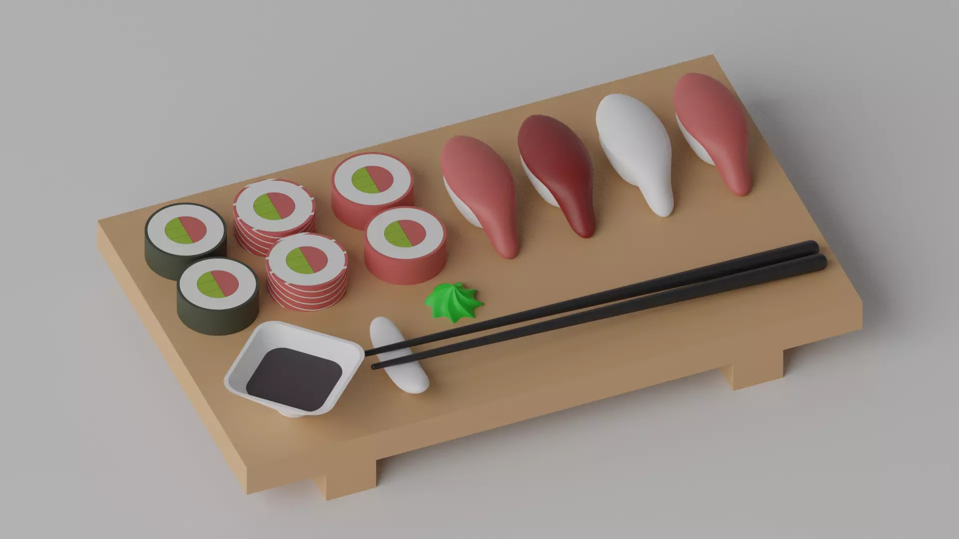 Cartoon Sushi Japanese Food Set Low-poly 3D model_0