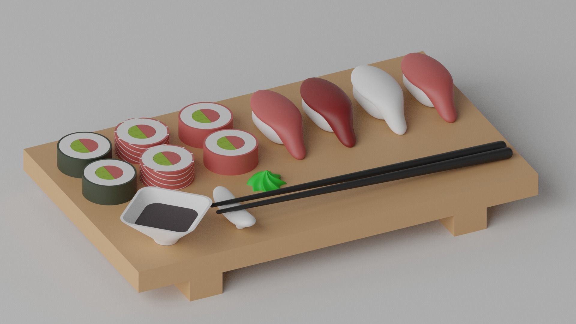 Cartoon Sushi Japanese Food Set Low-poly 3D model_1