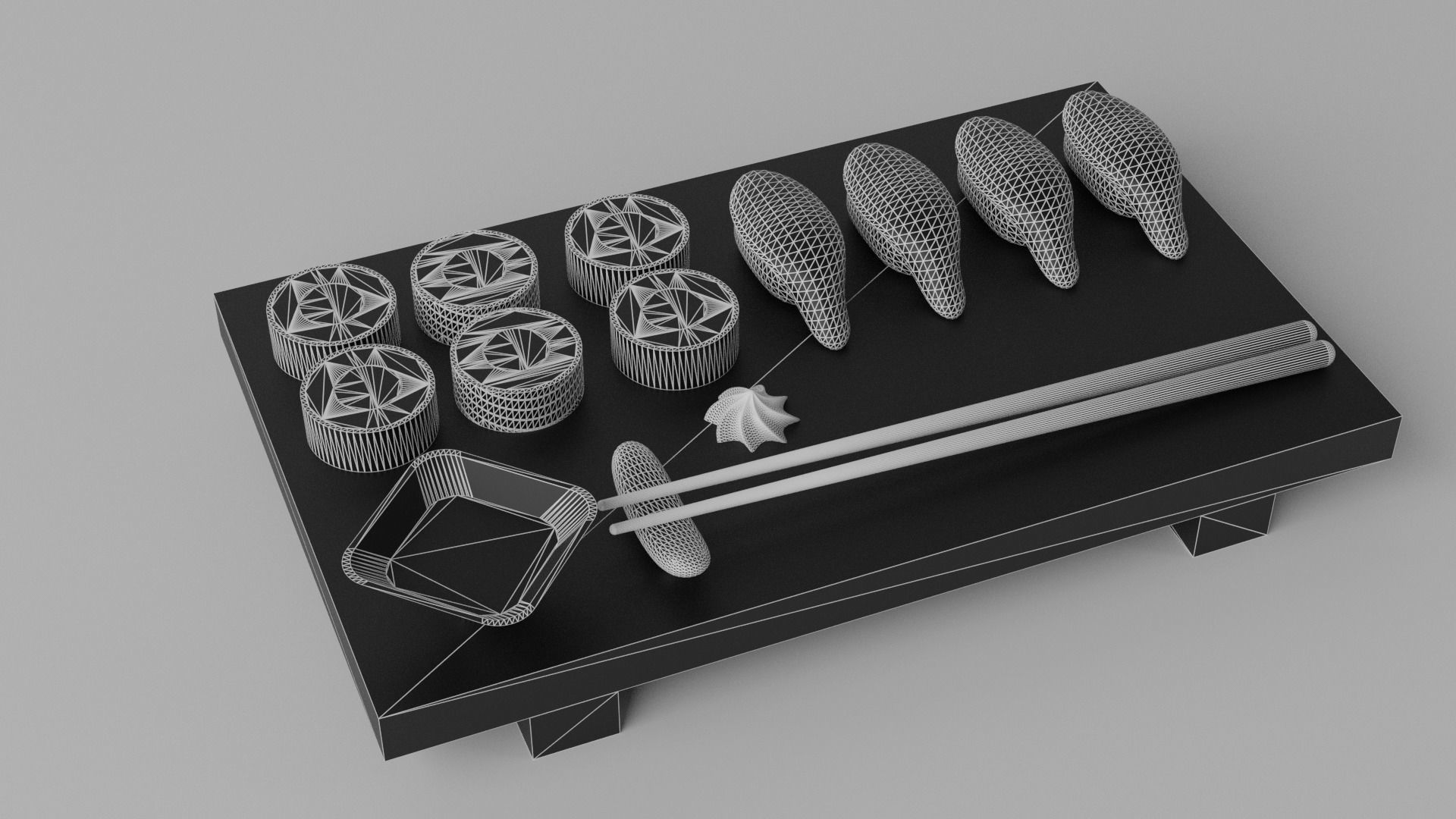 Cartoon Sushi Japanese Food Set Low-poly 3D model_7