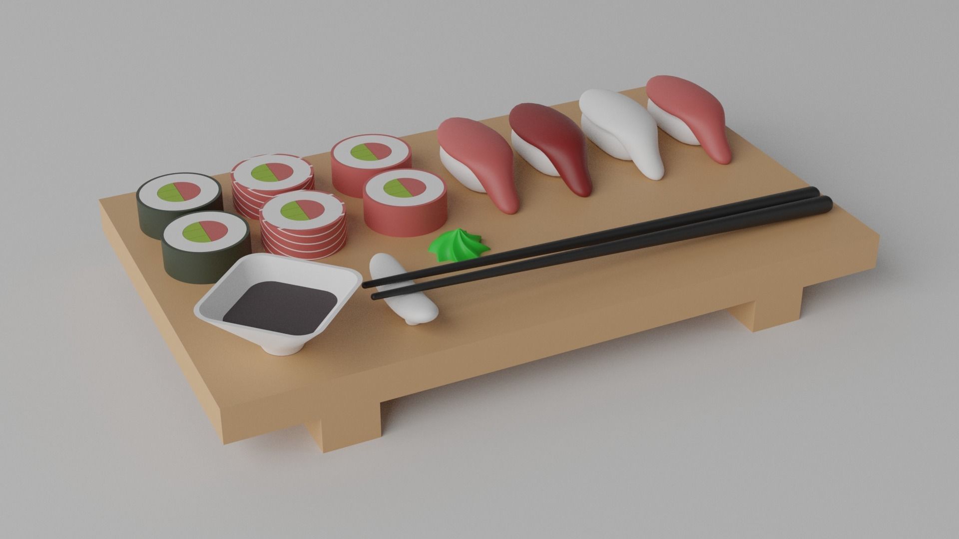 Cartoon Sushi Japanese Food Set Low-poly 3D model_5