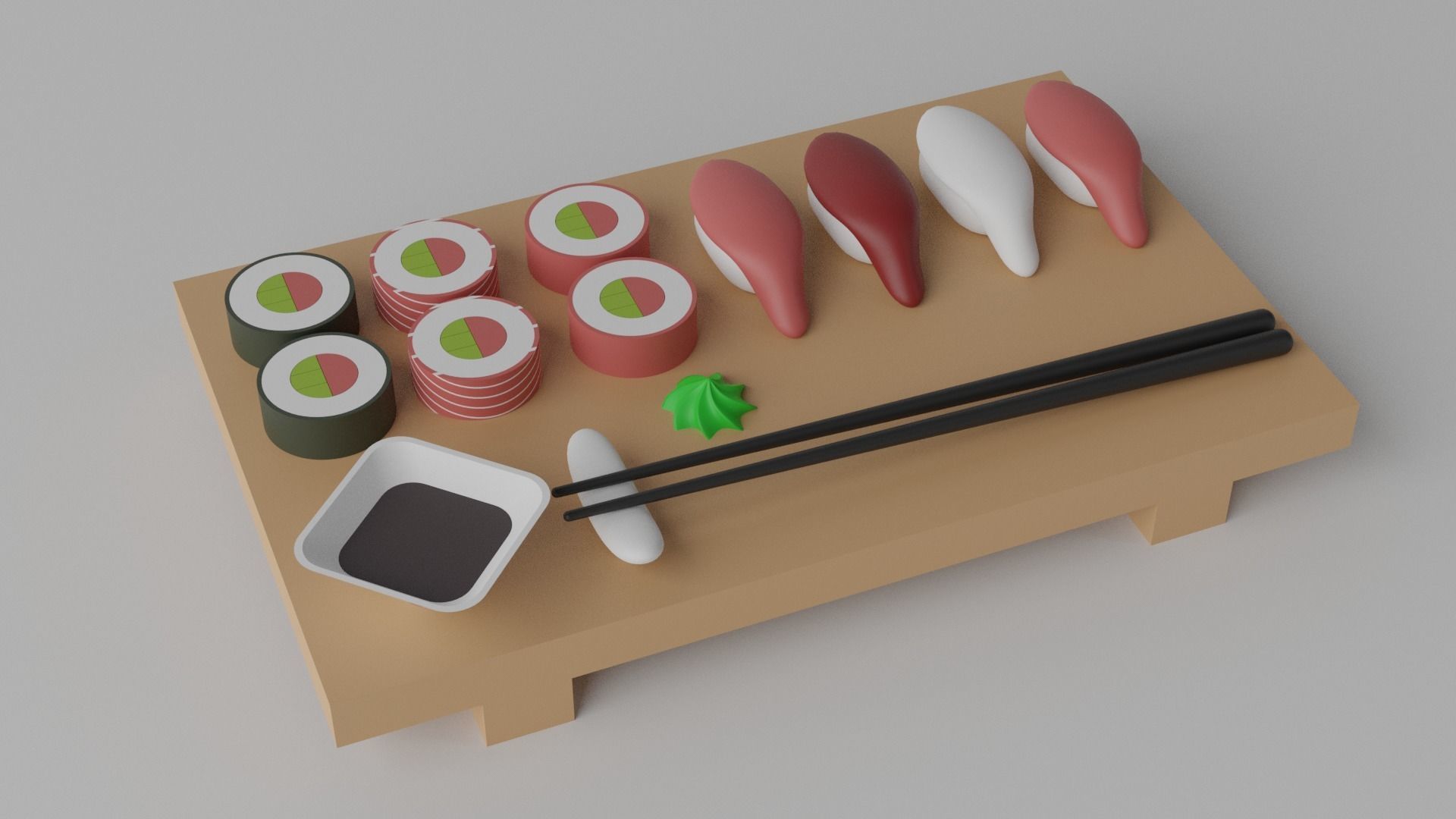 Cartoon Sushi Japanese Food Set Low-poly 3D model_4