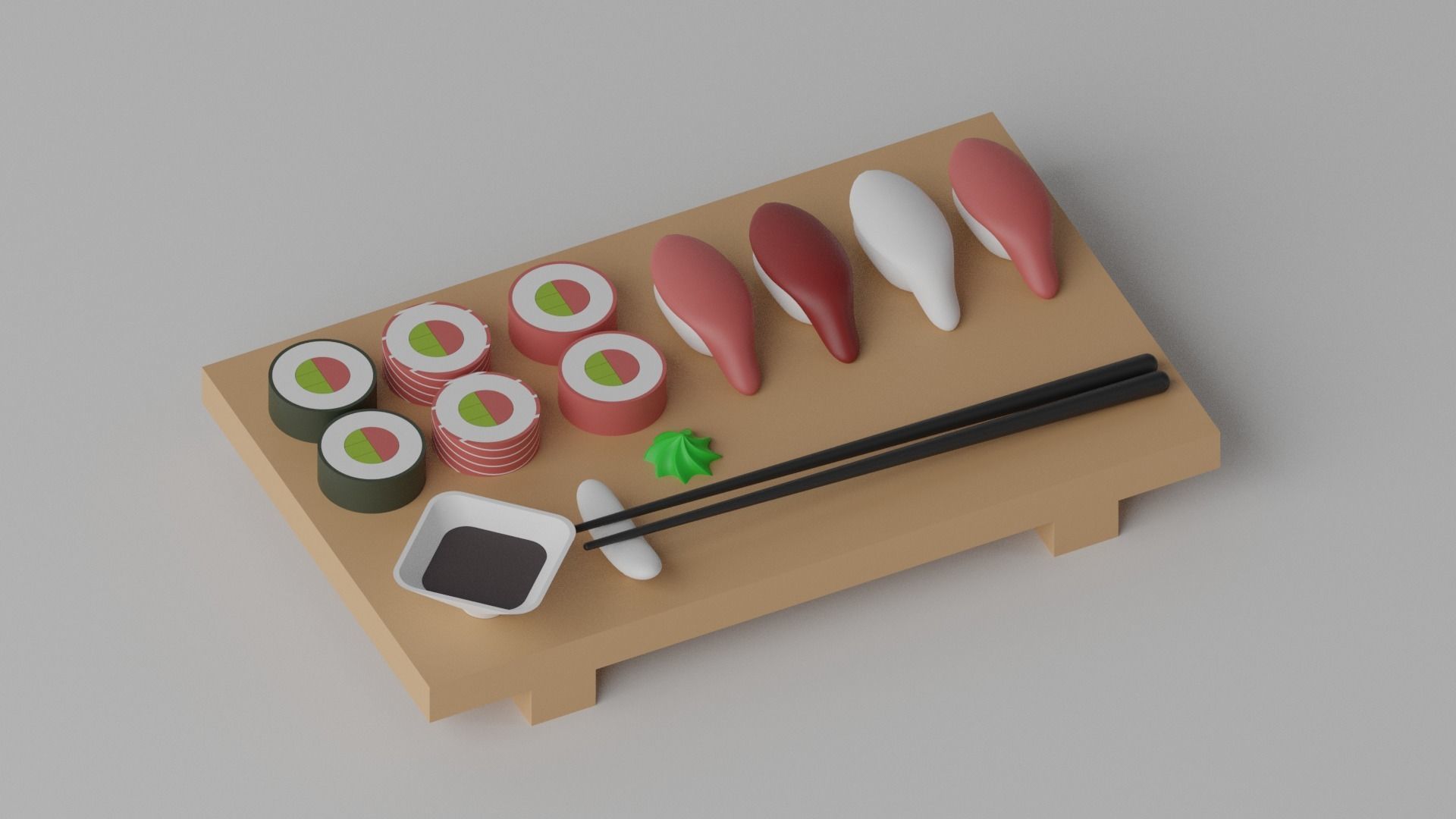 Cartoon Sushi Japanese Food Set Low-poly 3D model_2