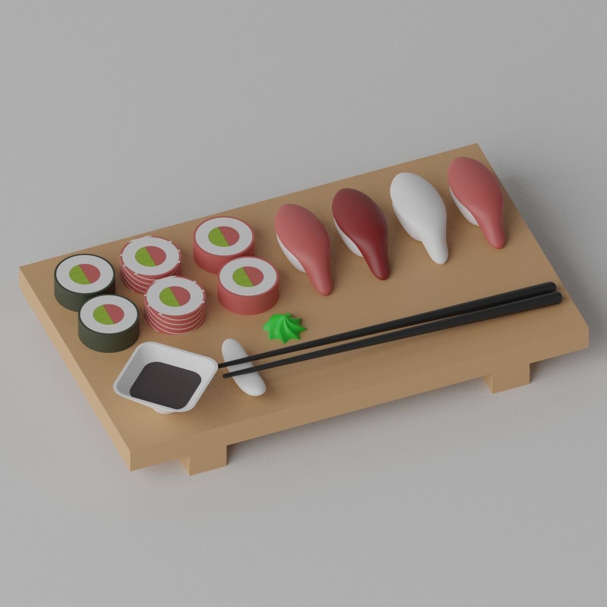 Cartoon Sushi Japanese Food Set Low-poly 3D model_9