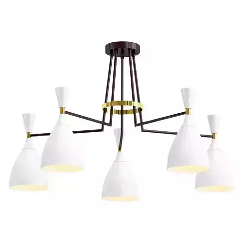 lumion-oliver-4494 five light chandelier with brass and shades