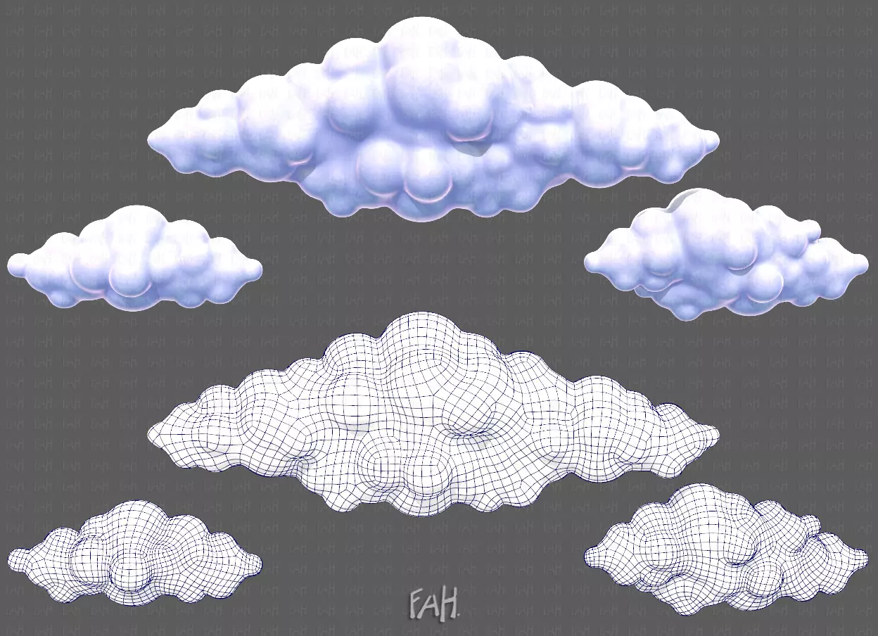 Clouds cartoon V03 Low-poly 3D model_0